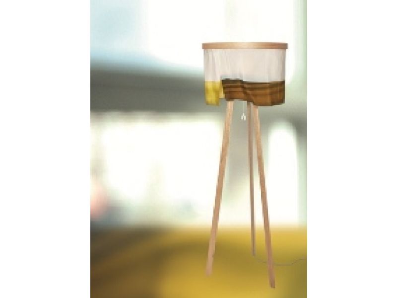 'Abstract Yellow' Oak and Silk Floor Lamp